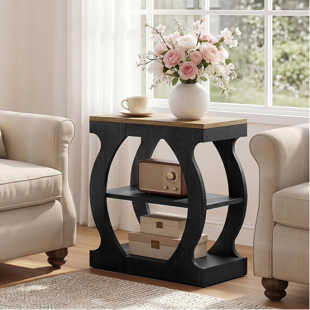 Tribesigns End Table with 3-Tier Storage, Narrow Side Table with Curved Frame...