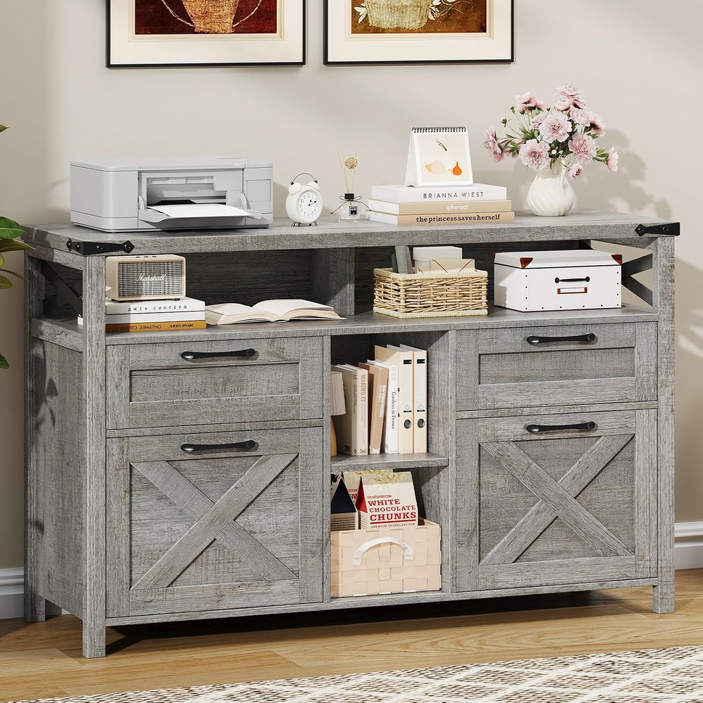 Halitaa File Cabinet with Open Storage Shelf for Home Office, Gray | Farmhous...