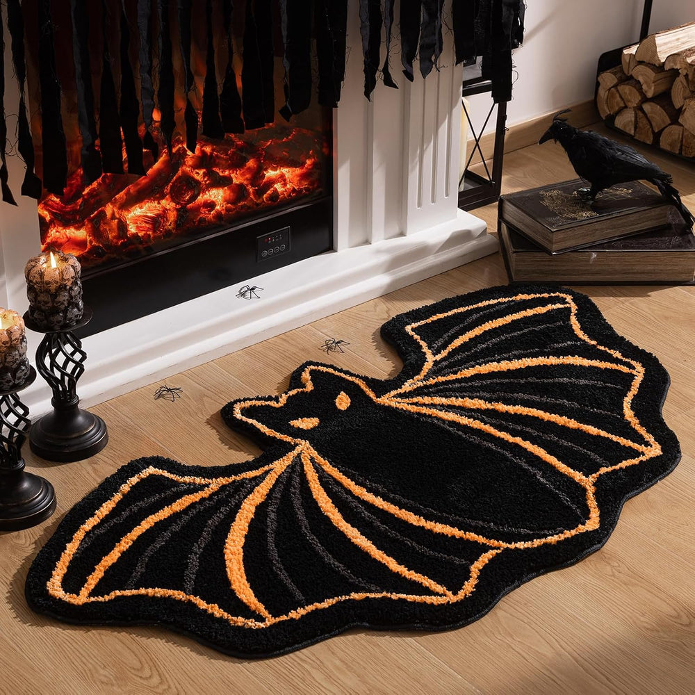 Phantoscope Helloween Bathroom Rug Black Bat Shaped Area Rug, Soft Tufted Mat...