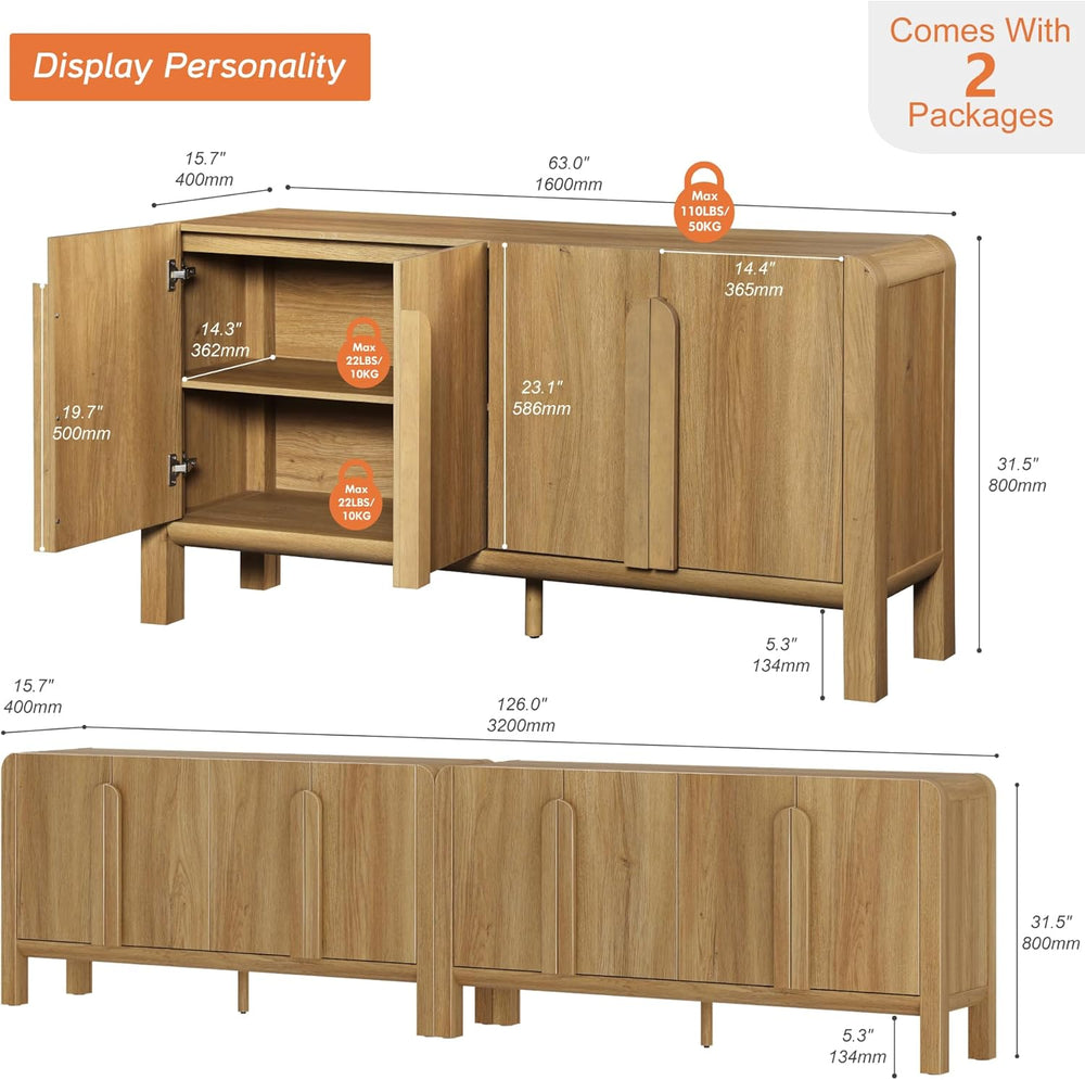 WAMPAT 63" W Large Buffet Sideboard Cabinet with Storages, Modern Buffet...