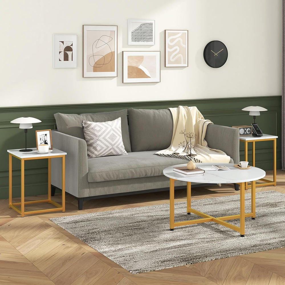 GIANTEX Round Nesting Table Set of 3, Wood Living Room Table Set, White | Mod...