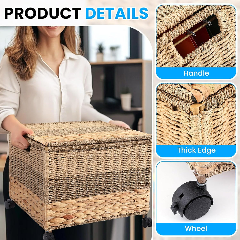 Cinnvoice Decorative Rolling File Cabinet 18 x 16 x 13 in Seagrass Wicker Fil...