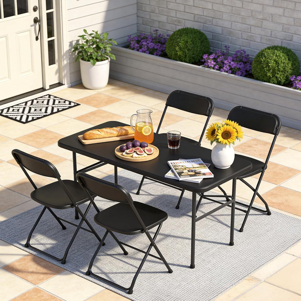 4ft Folding Table with Foldable Steel Legs, Heavy Duty Plastic Foldable Table...
