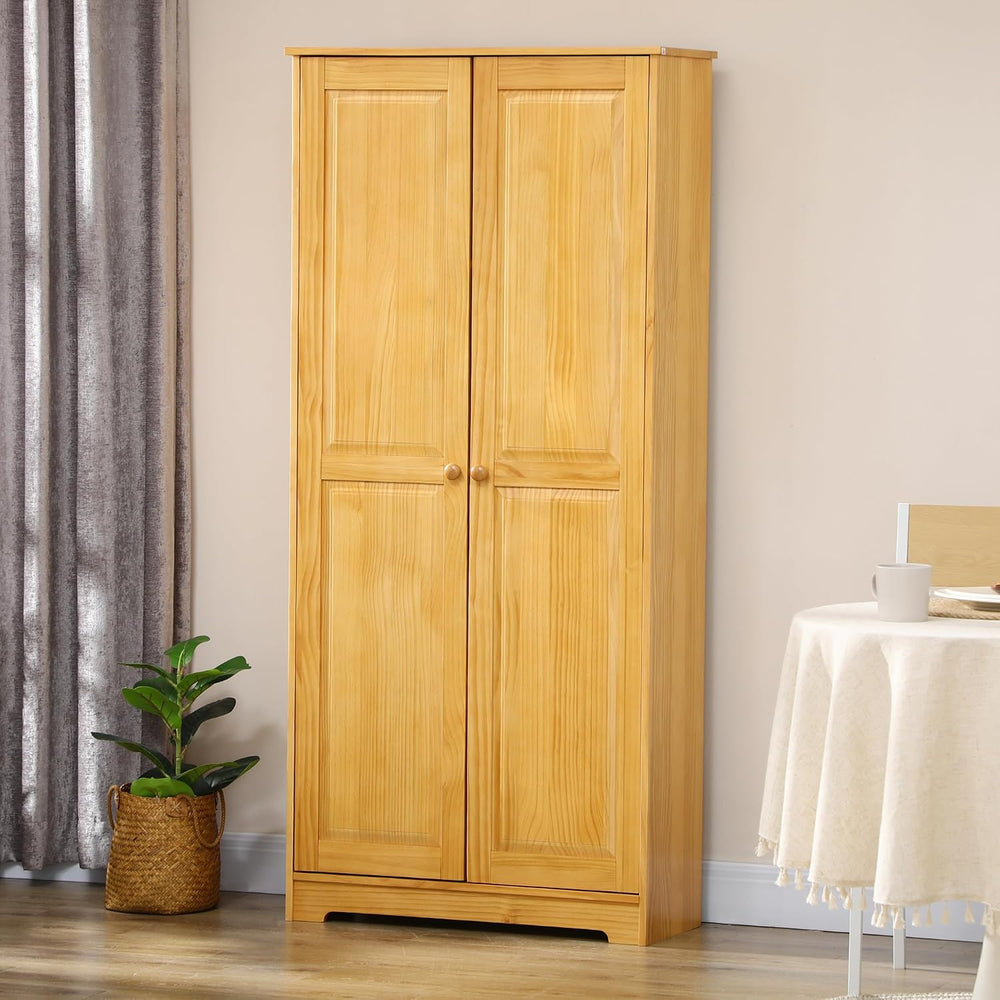 67" Kitchen Pantry Cabinet, Pinewood Storage Cabinet with 2 Door & A...