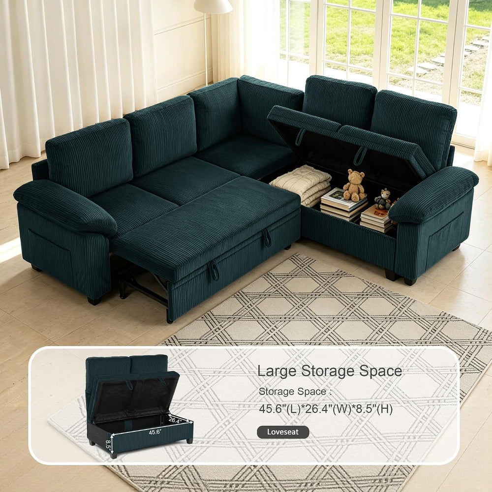 86″ Sectional Sleeper Sofa with Pull Out Bed, Modular Sectional Couch with St...