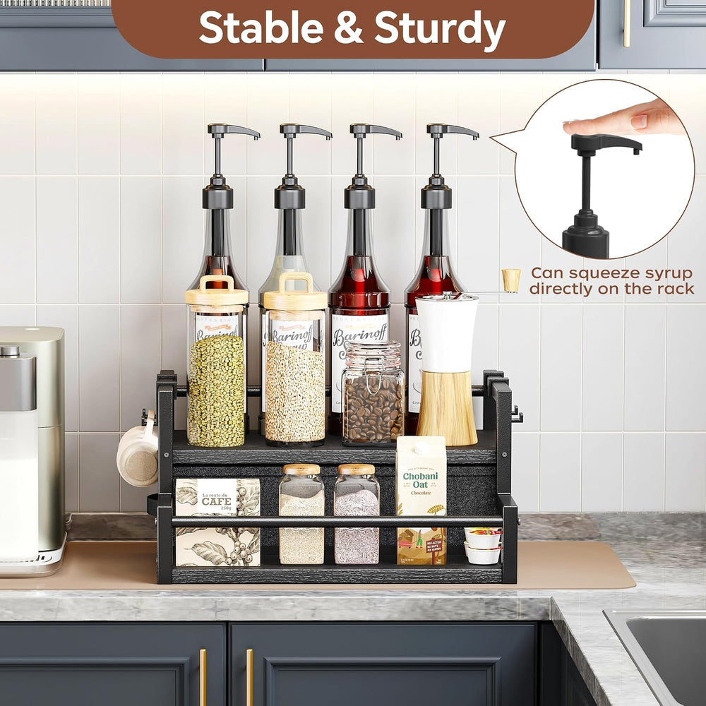 Homeiju Coffee Syrup Organizer Rack, 2-Tier Bottle Coffee Bar Accessories | H...