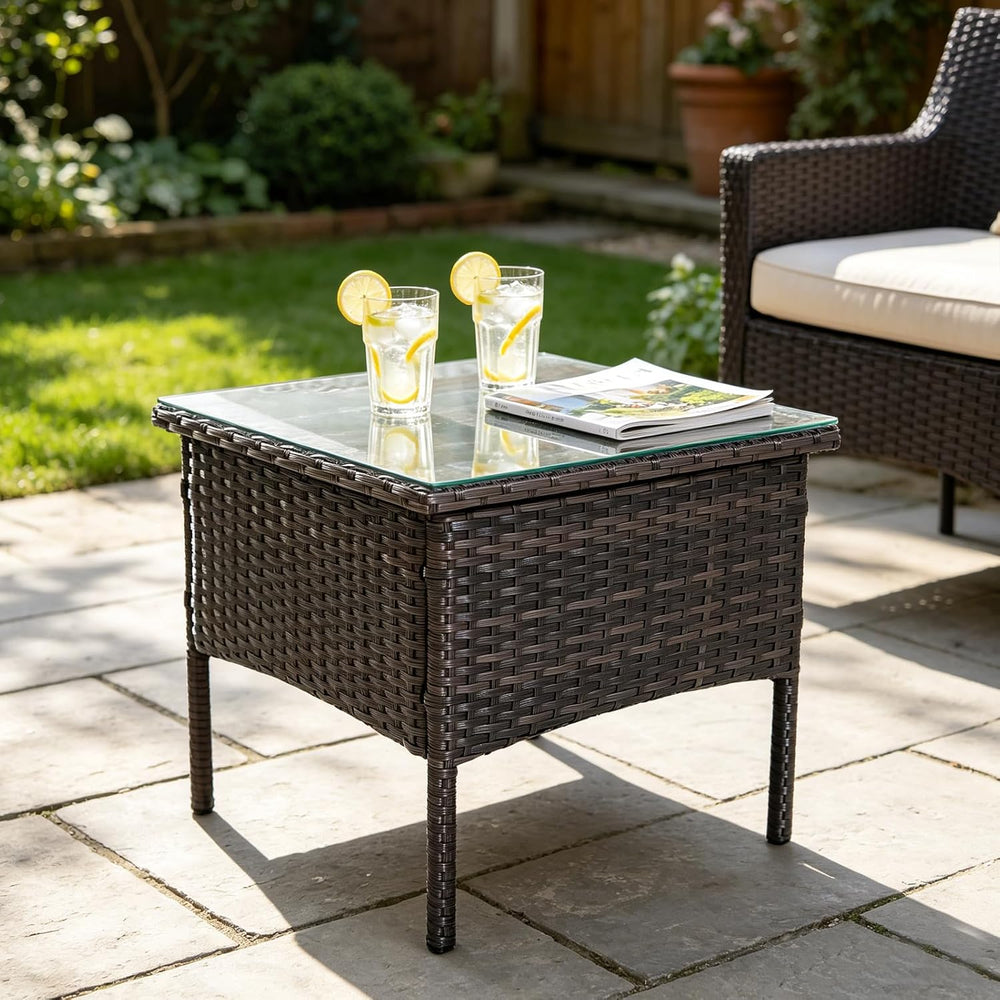 Wicker Rattan Side Table,Outdoor Patio Wicker Table,Modern Patio End Side Tab...