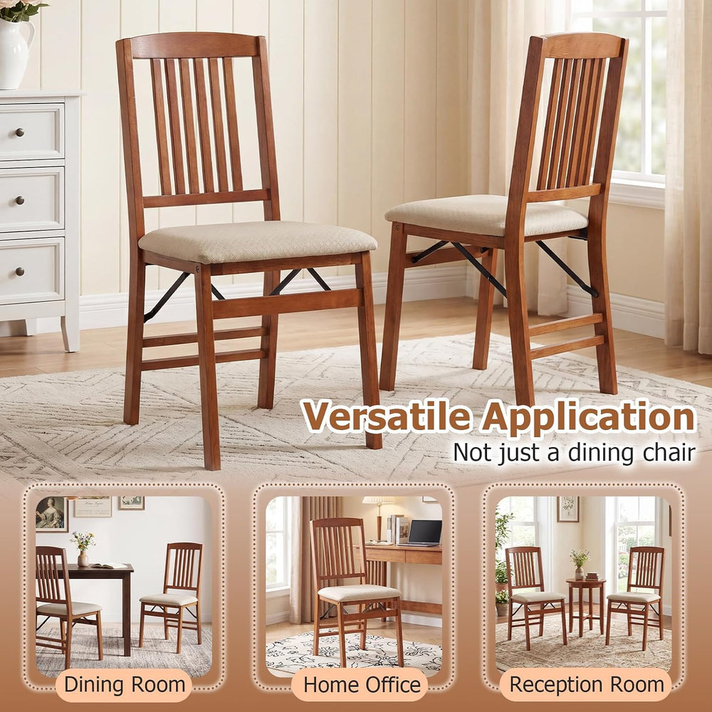 Giantex Folding Dining Chairs Set of 2, Foldable Wood Kitchen Chairs with Pad...