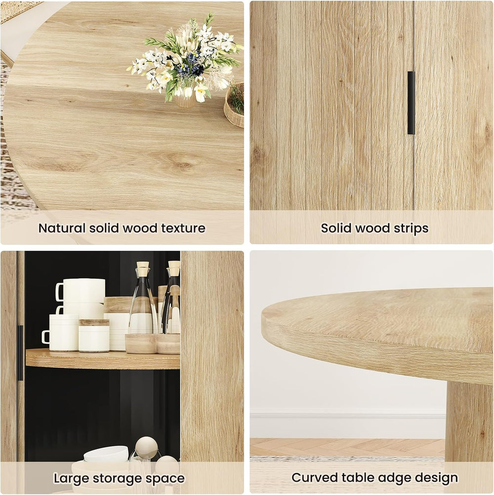 43.3'' Round Dining Table with Hidden Storage Space, Wooden Circle Ki...