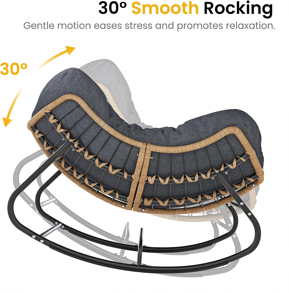 Oversized Papasan Rocking Chair Outdoor, Comfy Wicker Patio Papasan Egg Rocke...