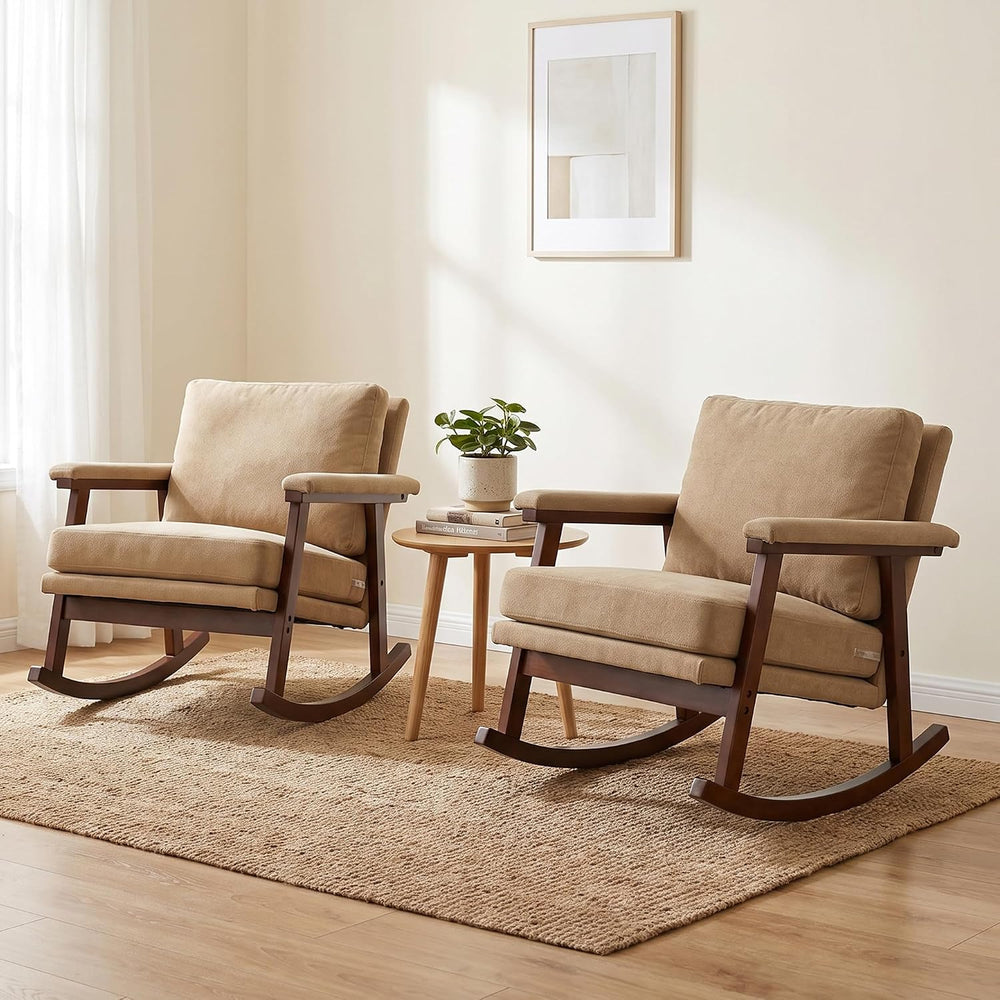 Modern Upholstered Rocking Chair Set of 2 with Solid Wood Frame