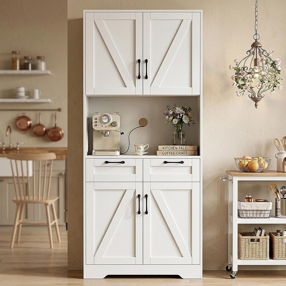 Tall Kitchen Pantry Cabinet with 2 Drawers, White Hutch Cabinet with Storage,...