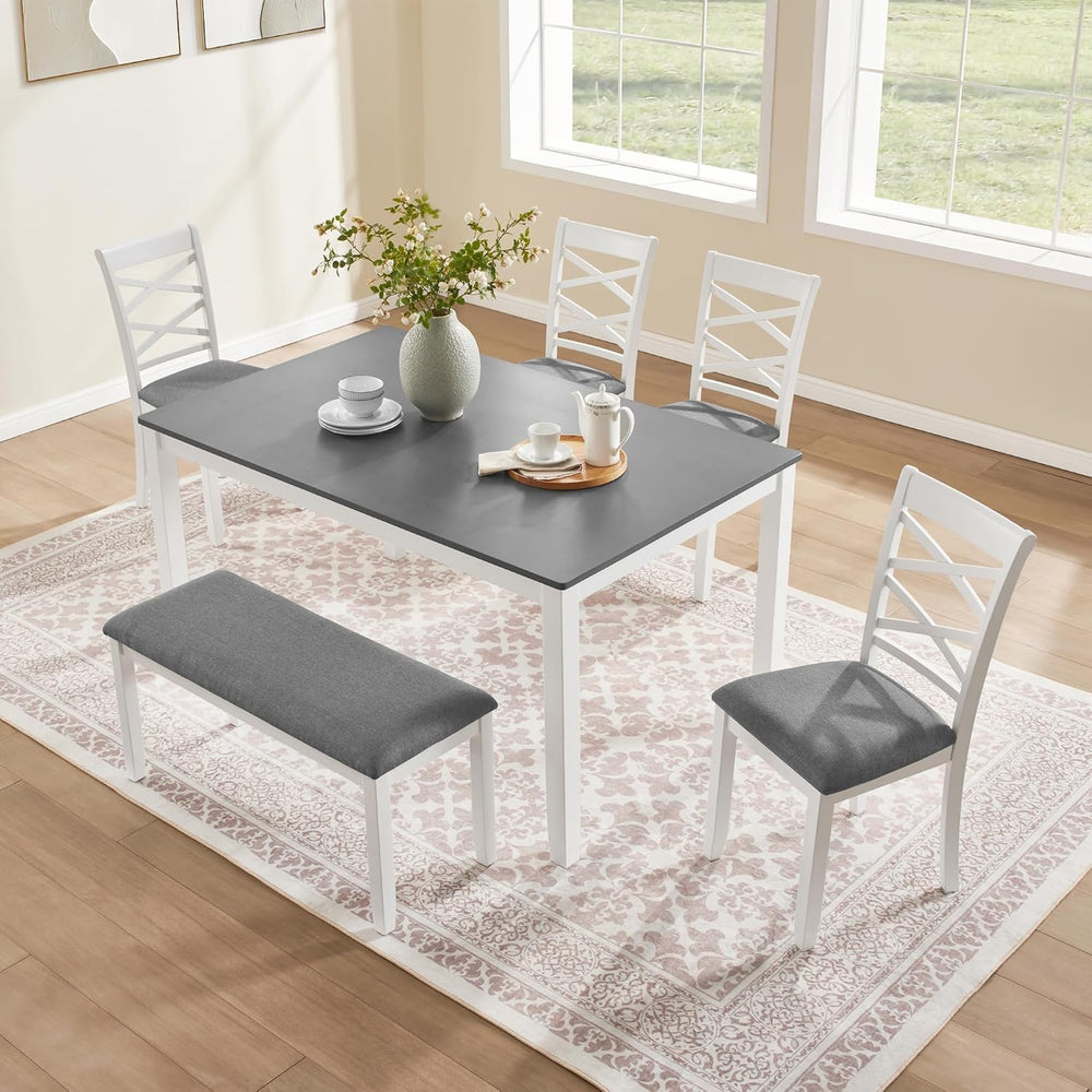 Merax 6-Piece Modern Dining Table Set with Chairs and Bench, Wood Kitchen Tab...