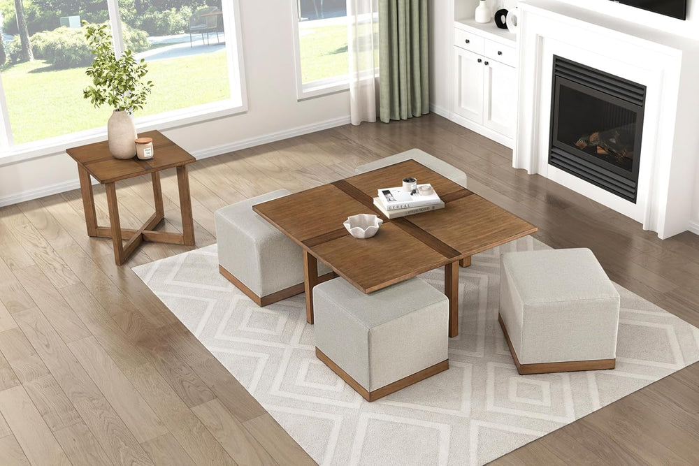 Penau Square End Table, Contemporary Wooden Side Table with Mixed Maple and W...