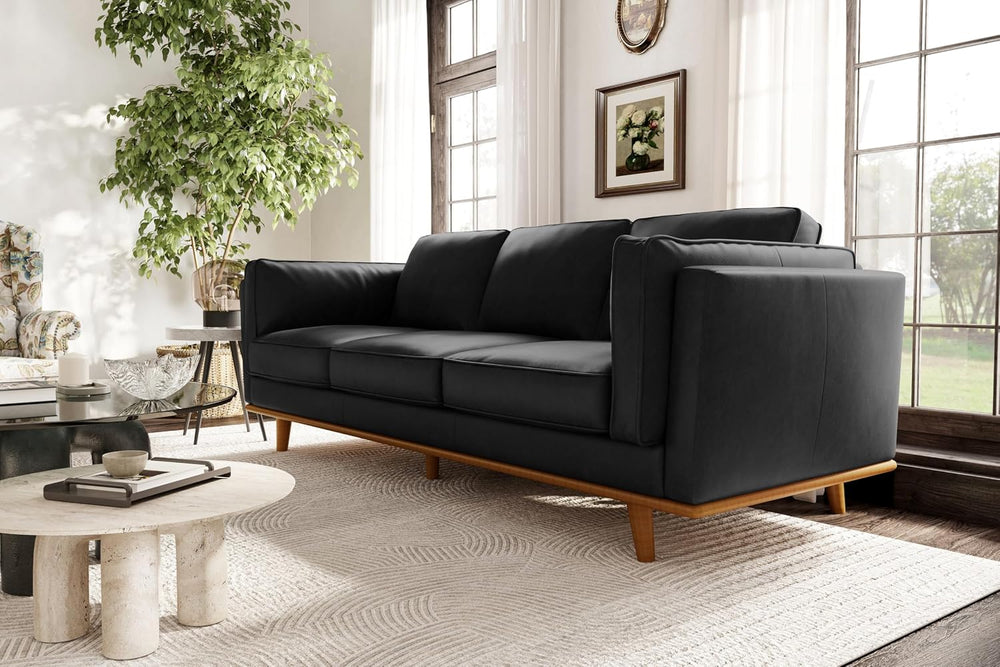 Valencia Artisan Full Leather Sofa 88” | Pure Full Italian Nappa Leather Couc...