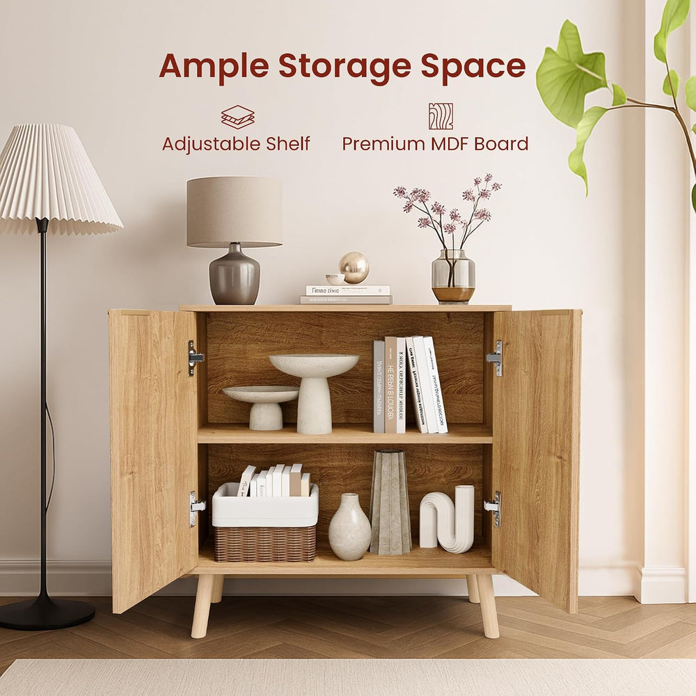 Fluted Buffet Cabinet, Free Standing Sideboard with Storage, Wood Accent Cabi...