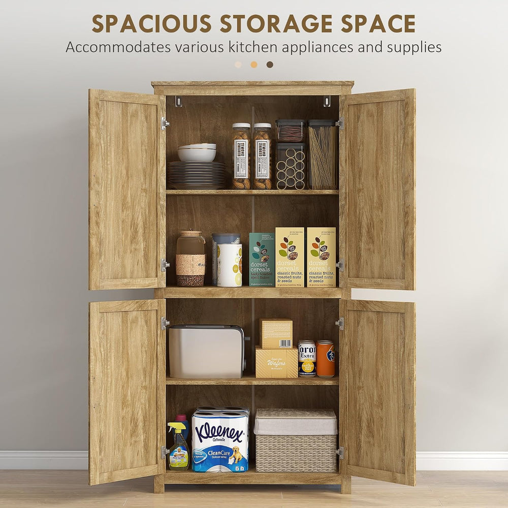 72" Tall Kitchen Pantry Storage Cabinet, Freestanding Buffet with 4 Ratt...