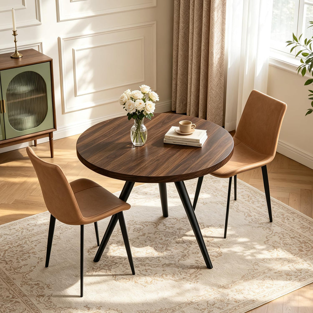 34.6" Round Dining Table Set for 2, Walnut Small Dining Room Set | Space...