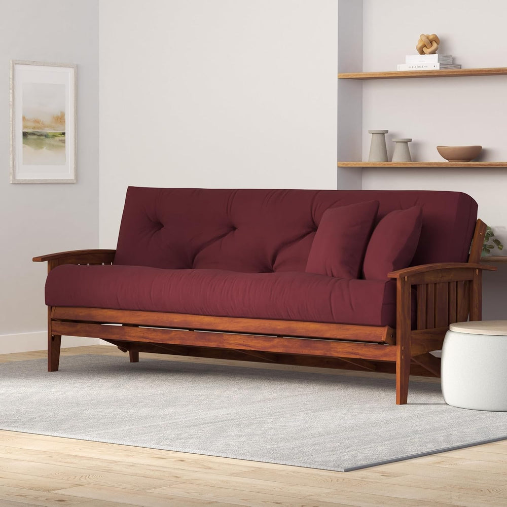 Westfield Futon Set - Queen Size, Frame, 8" Mattress, Twill Burgundy Cover