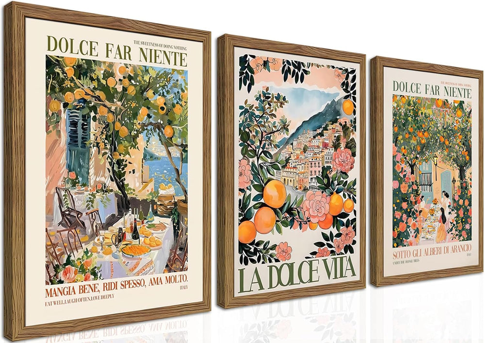 Framed Italian Scenery Wall Art Set of 3, Amalfi Coast Kitchen Wall Art, Vint...