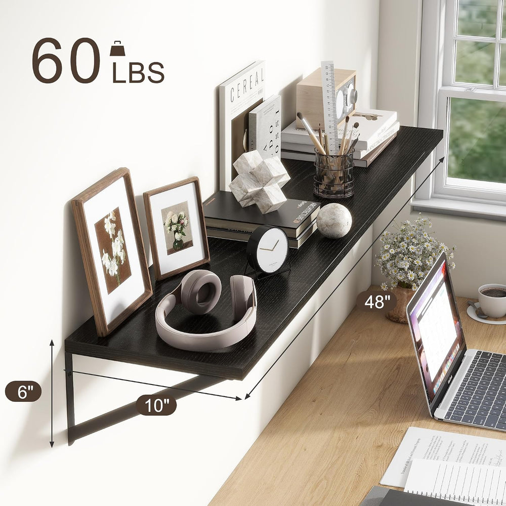 Floating Shelves 48 Inch Long, 10" Deep Floating Shelves, Black Wall She...