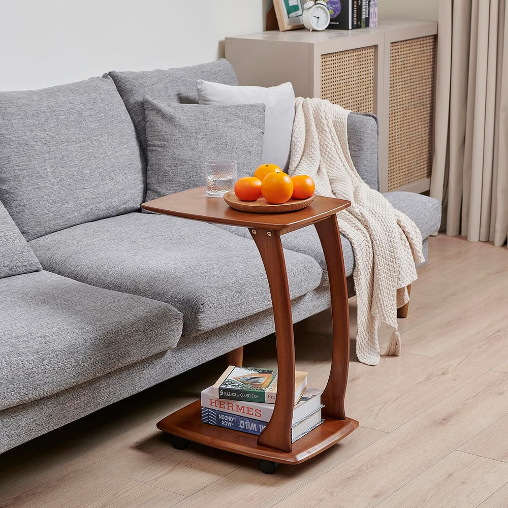 C-Shaped End Table with Wheels,Walnut Color(18.1" Dx13.7 W x24.8 H) | Ro...