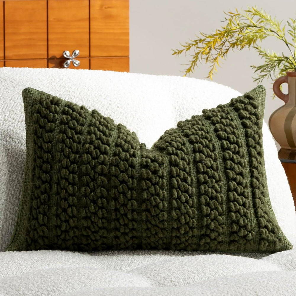 DEZENE Wool Boucle Lumbar Pillow Cover Premium Chic Accents Rectangular Textu...