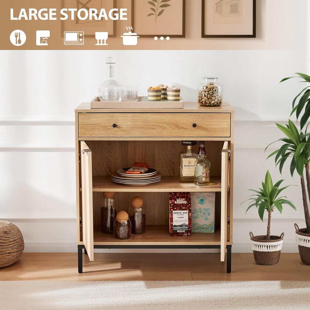 31 inch Sideboard Buffet Cabinet with Drawer, Modern Fluted Credenza with 2 D...