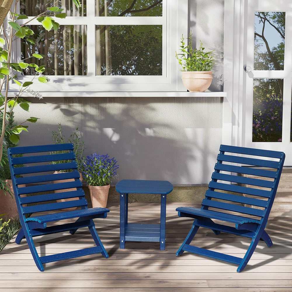 Adirondack Square Outdoor Side Table,2-Tier Storage Patio Side Table, HDPE En...