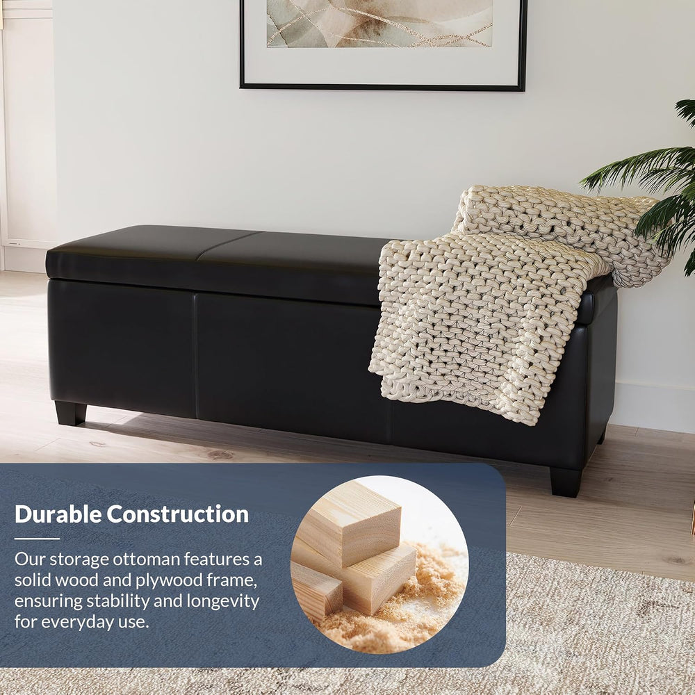 BELLEZE Storage Faux Leather Ottoman, 47 Inch Bench Bedroom Bench with Safety...