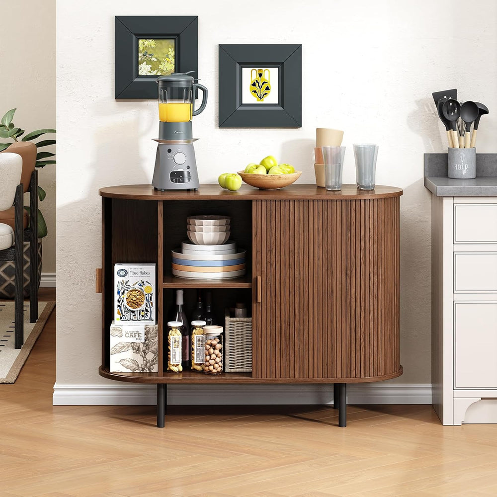 Buffet Cabinet with Storage, Fluted Sideboard Buffet with Sliding Door, Coffe...