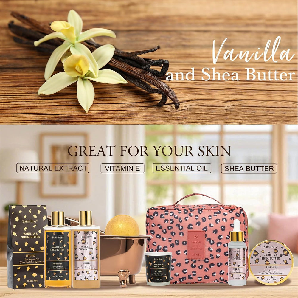 Warm Vanilla Spa Gifts for Women, Spa Bath & Body Gift Basket Skin Care Kit
