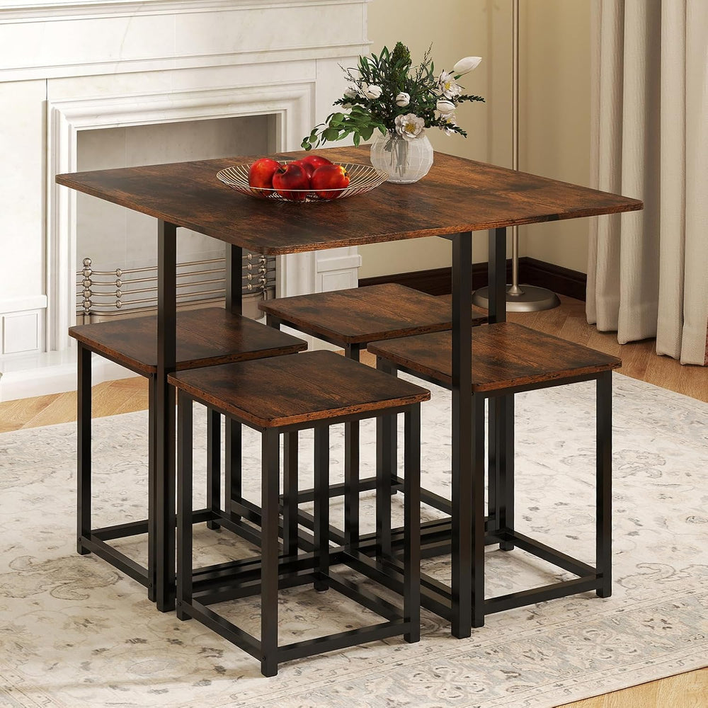 Tangkula Compact Dining Table Set for 4, Small Kitchen Table Set with Square ...