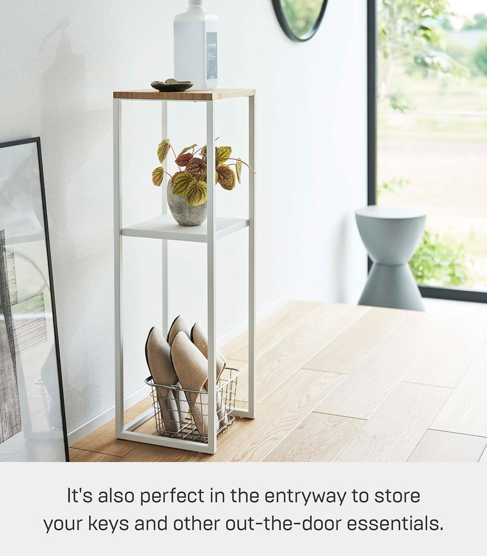 YAMAZAKI Home 2-Tier Shelf, Corner Display Side Table, Steel + Wood, White | ...