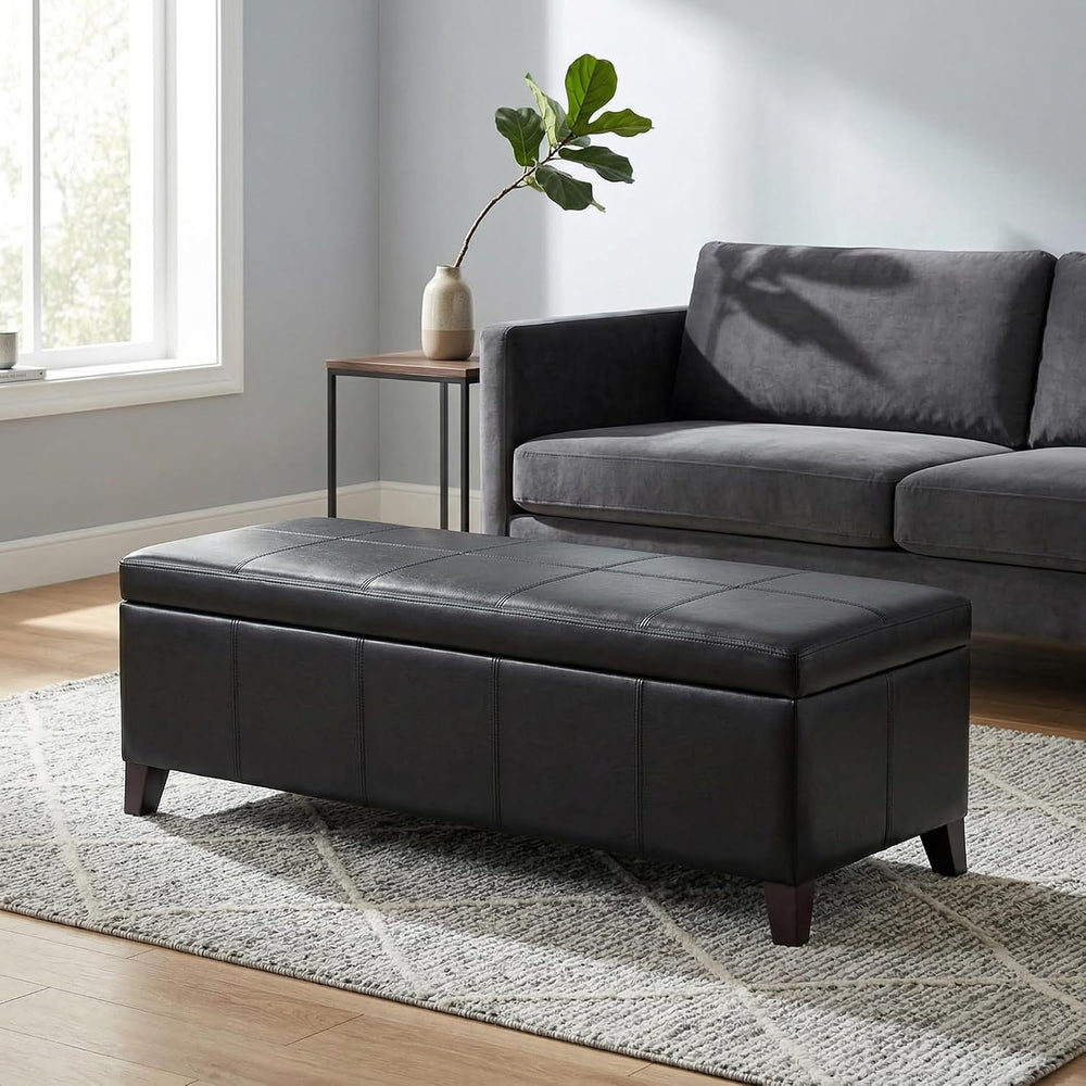 51 Inch Storage Ottoman Bench, Faux Leather Foot Rest with Hinged Lid, Long R...