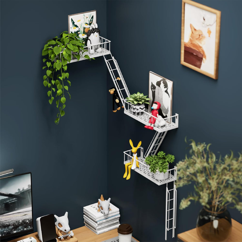 Fire Escape Shelf- New York Industrial Metal Shelf with Decorative Window Des...