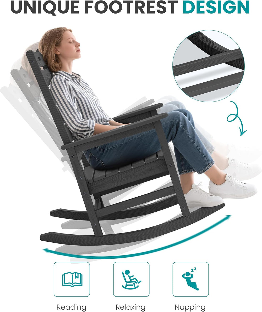 SERWALL Outdoor Rocking Chair Set of 2, Oversized Rocking Chair with Footboar...