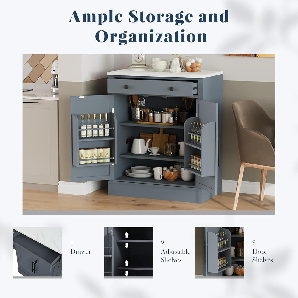 Bellemave Freestanding Coffee Bar Cabinet with Drawer & Adjustable Shelve...