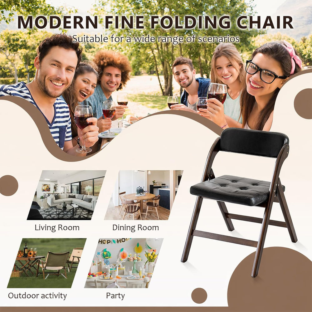 Wood Folding Chairs Set of 2, Upholstered Foldable Dining Chairs