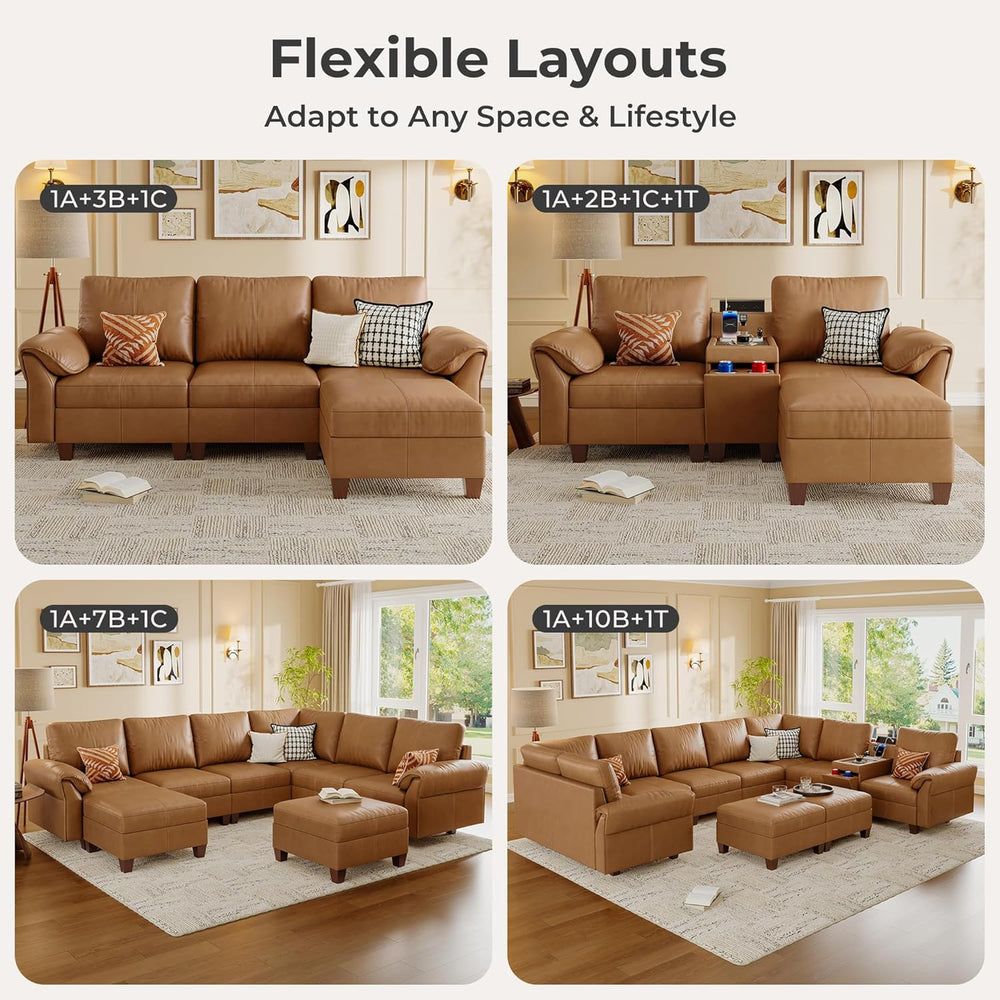 SITJOY Faux Leather Modular Sectional Sofa with Storage, Mid Century Modern S...
