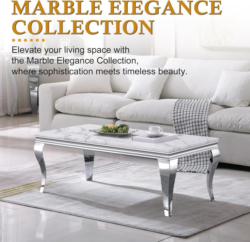 Luxury Modern Faux Marble Coffee Table Set of 3 – White MDF Marble Top with S...