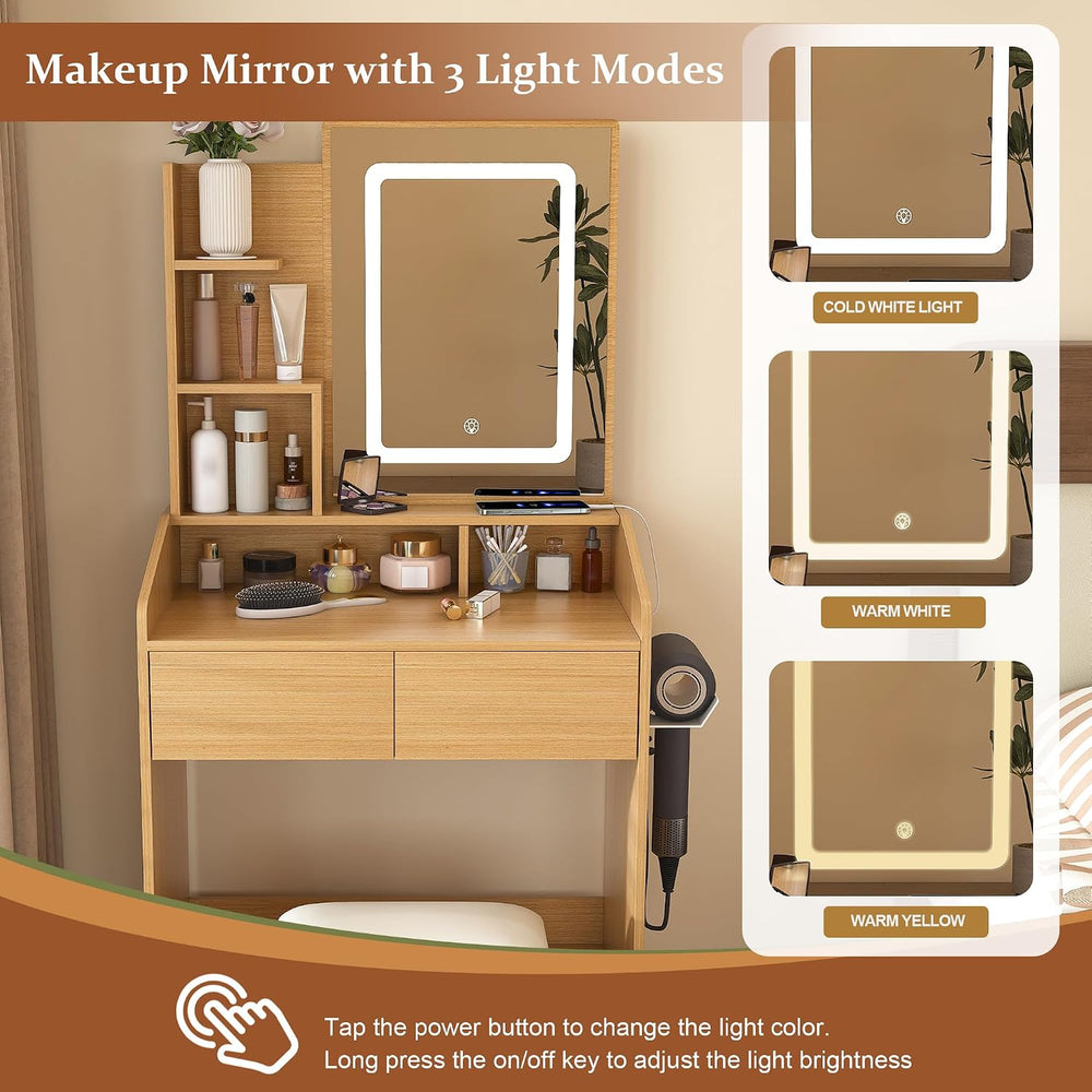 Small Makeup Vanity Desk with Light and Mirror,23.6" Compact Make up Dre...