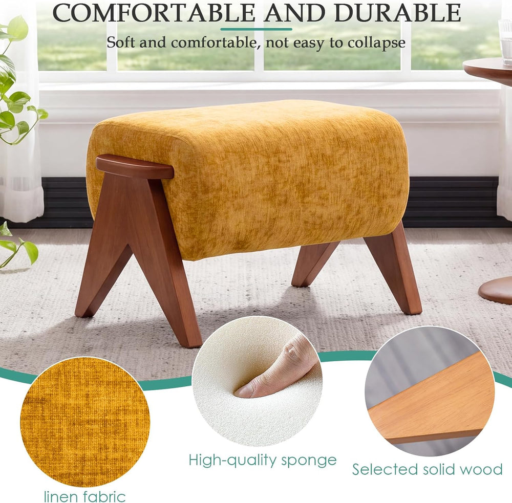 Linen Padded footstools Mid Century Modern Ottoman with Wood Frame, Lounge Up...