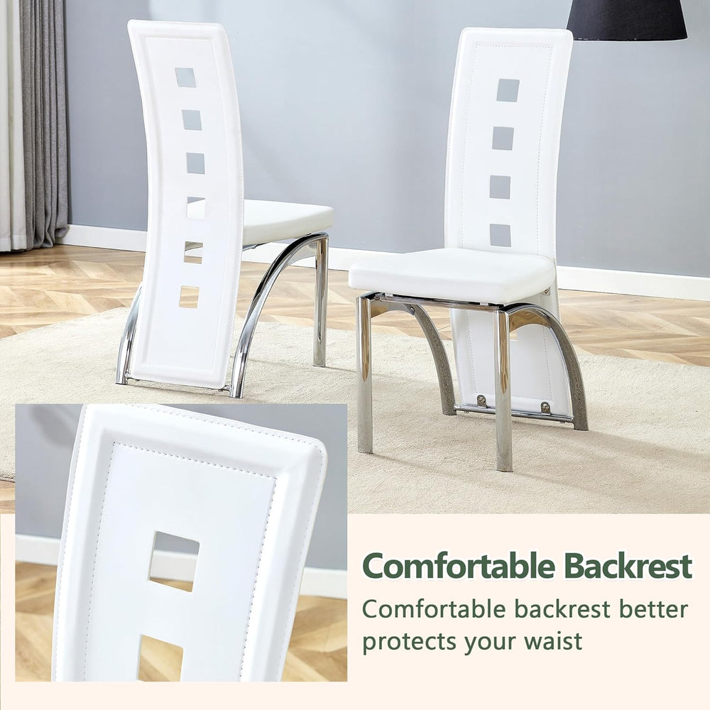 White Dining Chairs Set of 4, Upholstered Kitchen Chairs Set of 4 | Faux Leat...