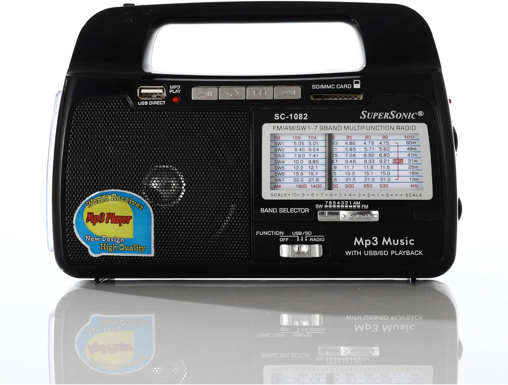 Supersonic SC-1082 9 Band AM/FM/SW 1-7 Portable Radio, High Sensitivity Recei...