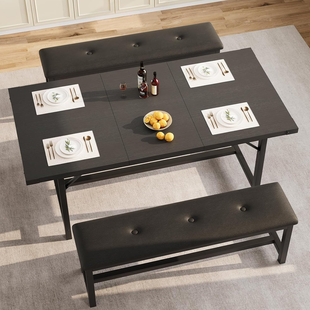 IDEALHOUSE 3 Piece Dining Table Set for 4-6, 63" Extendable Thick Metal ...