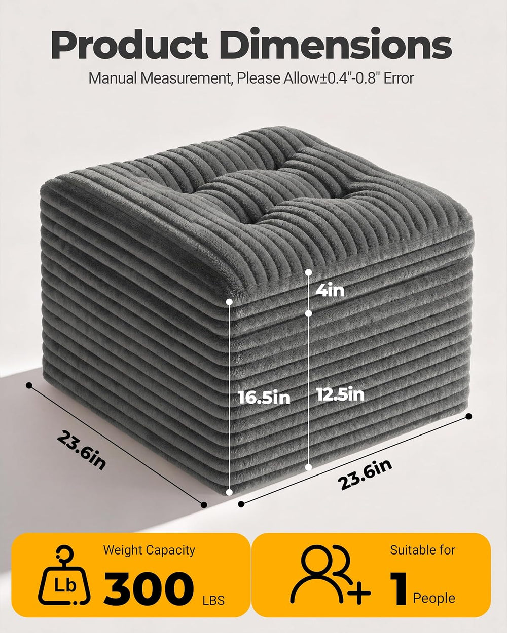 23.6in Pouf Ottoman, Corduroy Footstool Foot Rest Floor Seating | Dual-layer ...