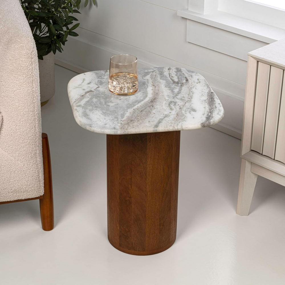 Eyely DNE5004B Dimitri 18" Rustic Minimalist Square Marble/Wood Accent T...