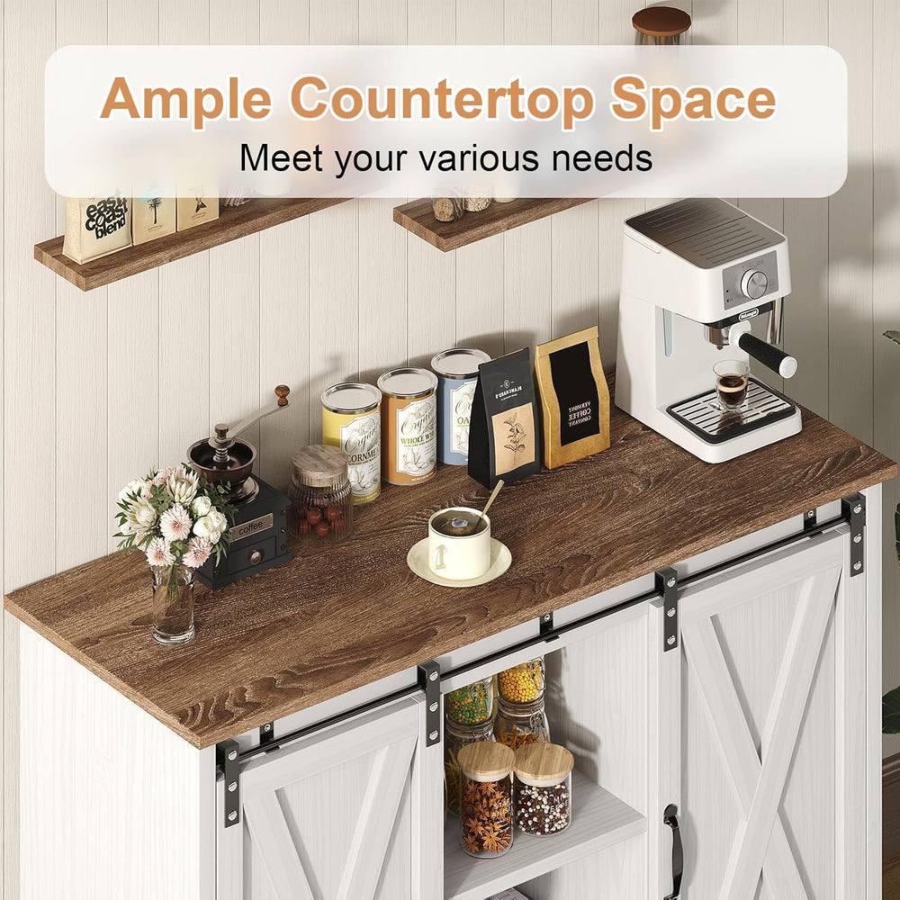 4 EVER WINNER Farmhouse Coffee Bar Cabinet, 42" Buffet Cabinet with Stor...