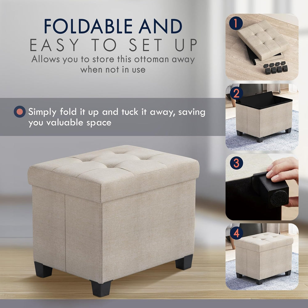 Ornavo Home Small Rectangle Storage Ottoman with Legs, 12x16x12, Beige | Foot...
